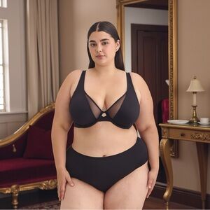 Penningtons, Unlined Underwire Mesh Bra, Déesse Collection, 44DDD +Size, Black